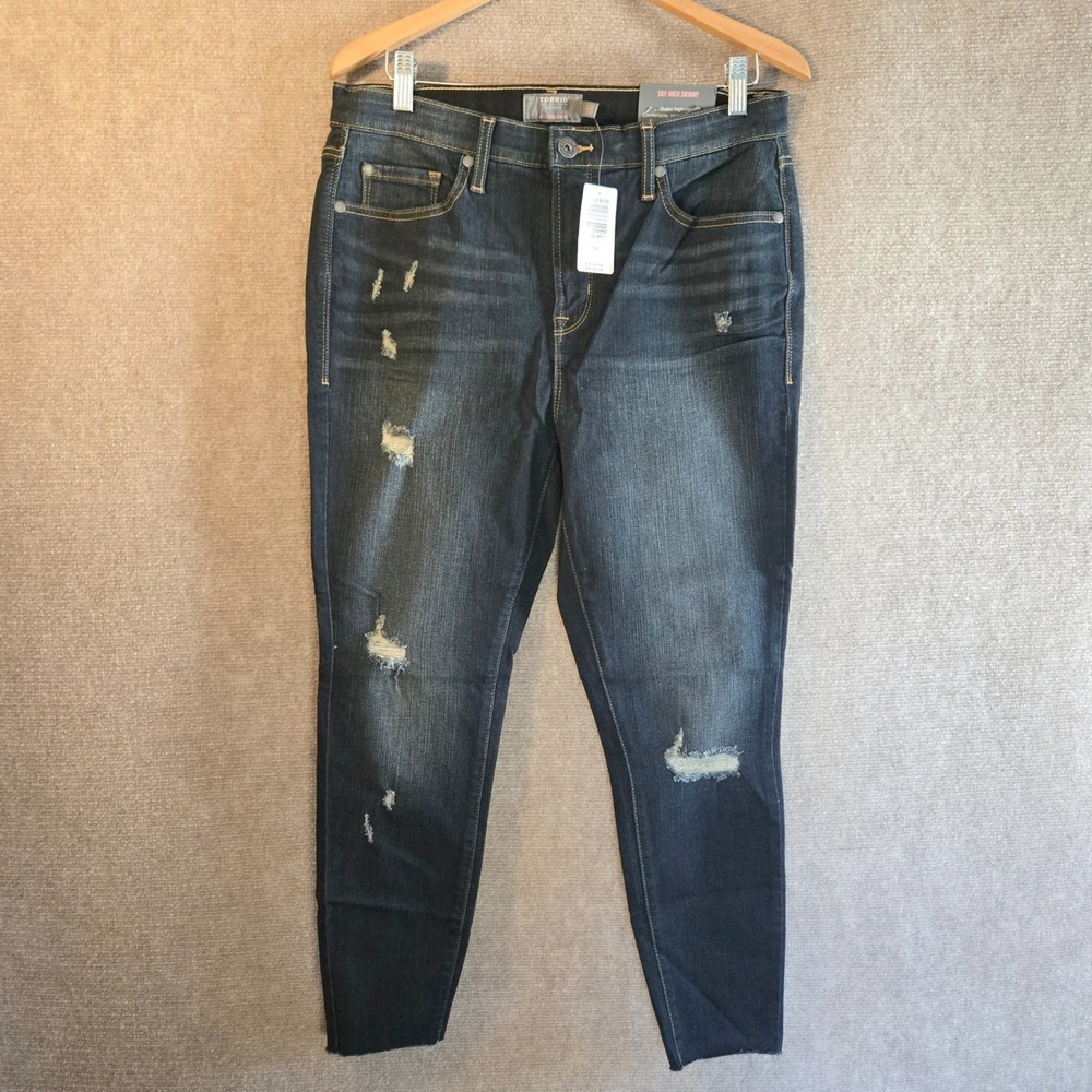 NEW Torrid Sky High‎ Skinny Jeans 14S Dark Wash Distressed Premium Stretch